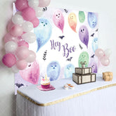 Aperturee - Purple Bat Hey Boo Haloween Baby Shower Backdrop